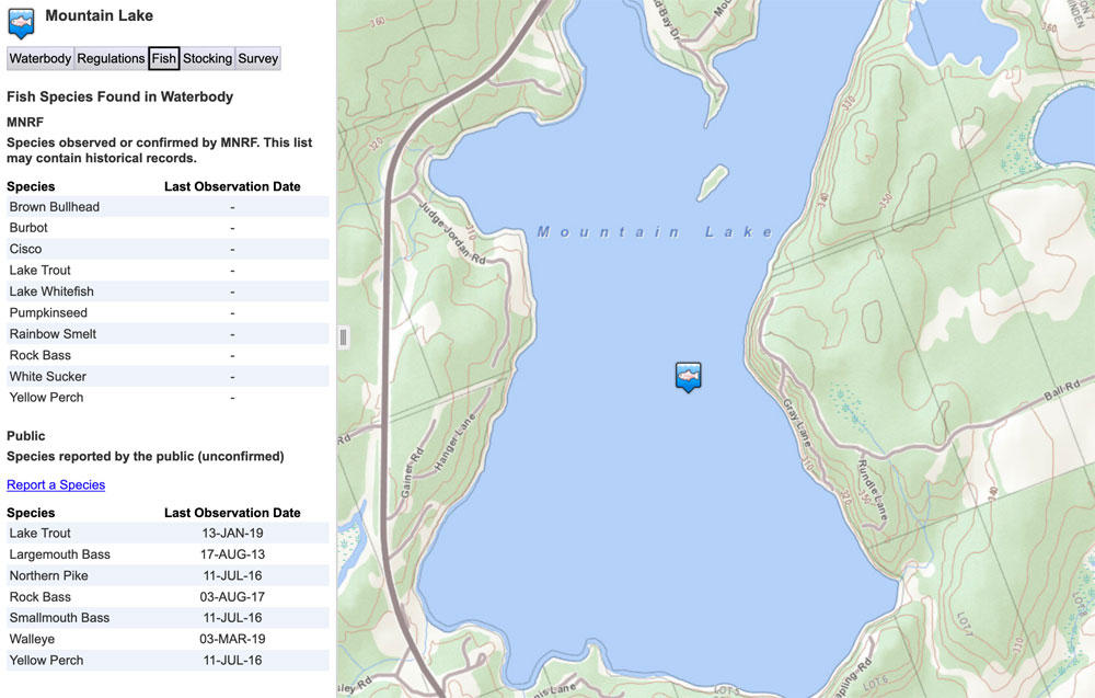 Mountain Lake - MNR Fishing Map