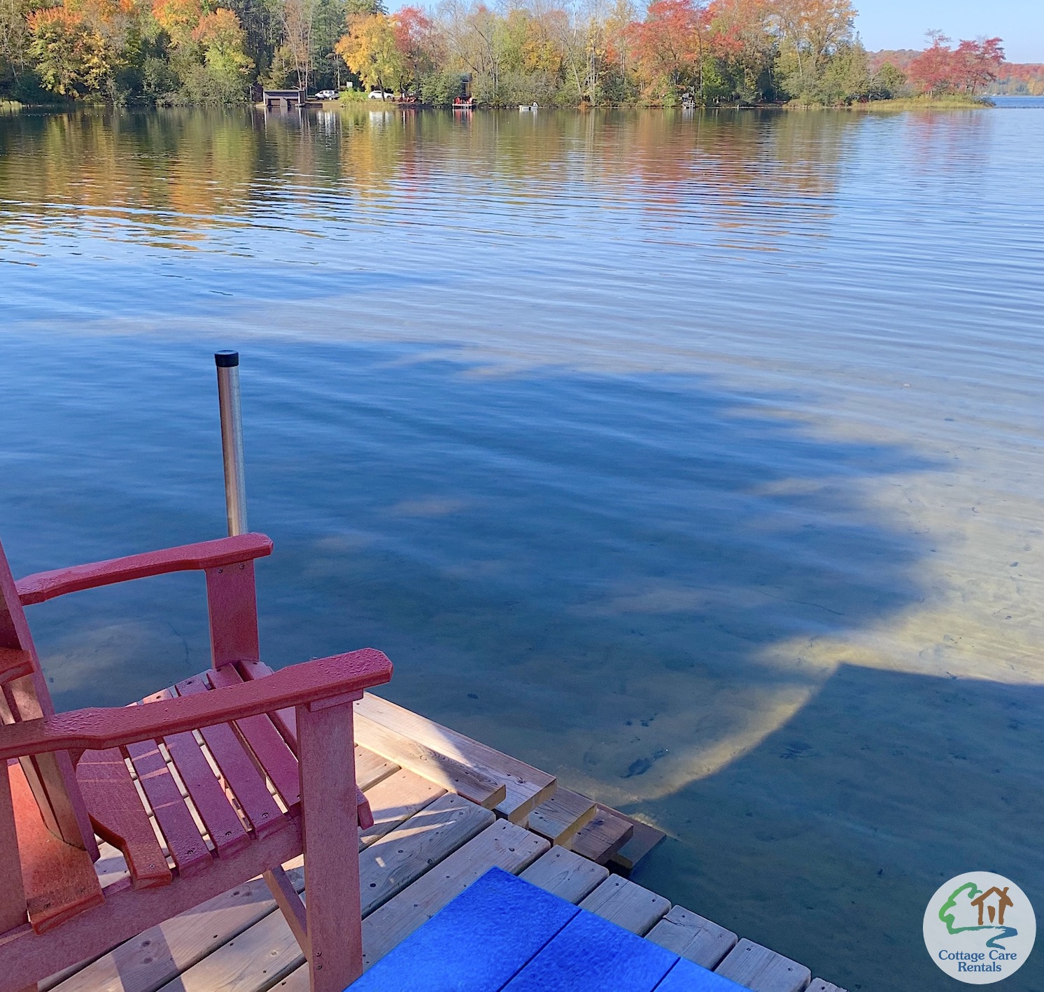 Maple Lake - Dock ladder into shallow sandy bottom (showing low water level in September)