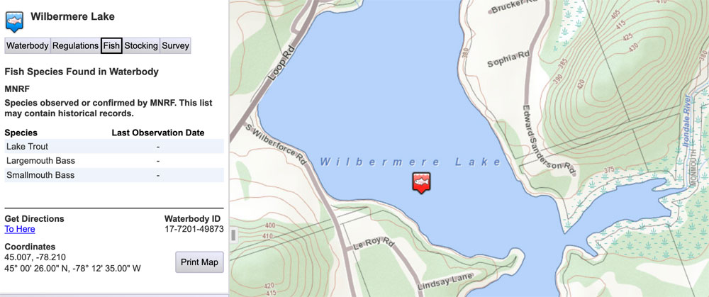 Wilbermere Lake Sunset Shore - Wilbermere-Lake-MNR-Fishing-map