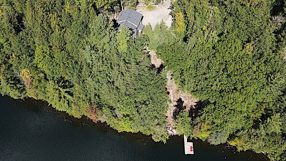 Tedious Lake Towering Trees - Arial of Cottage