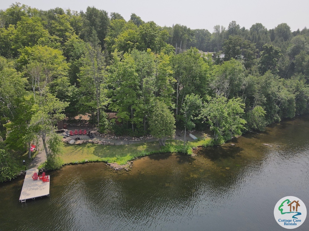 Lower Buckhorn Lake Sunset Point - Aerial of Lakefront (with Driveway from Cottage to Lake)