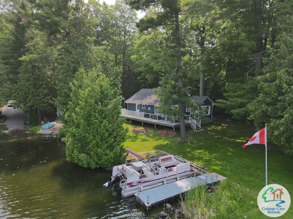 Lower Buckhorn Lake Rainbow Bay - Aerial of Cottage and Boat Dock